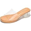 Cape Robbin Womens Clear Low Block Heels - Slip-On Transparent Round Open Toe Sandals Anjelic