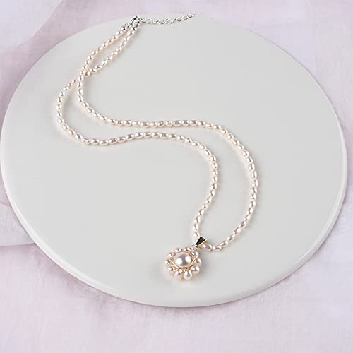 Collier d'eau douce naturel perle vintage pendentif argent sterling 925 femmes
