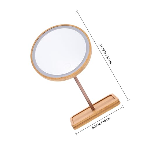 Espejo de maquillaje LED de madera Toyvian con batería y bandeja para mesa tocador 3
