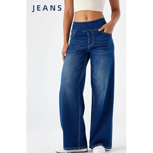 Grevela Pull up Jeans, High-Waisted Multi-Pocket Stretch high-Rise Wide-Leg Casual Jean3