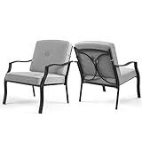 Tangkula 2 Pieces Outdoor Dining Chairs, Heavy Duty 330 lbs Metal Frame Ergonomic Design Patio Chair with Soft Cushions, for Deck Garden Balcony Poolside (1, Gray)