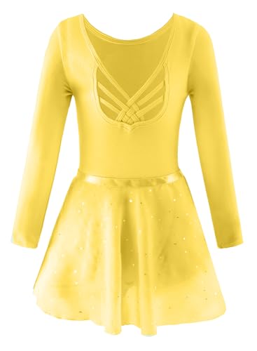 Image of EQSJIU Ballet Leotards for Girls with Removable Skirt Combo Tie Ruffle Sleeve Outfit