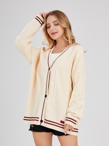 Image of ebossy Women's Open Front Stars Embroideried Cable Knit Cardigans Button Down Sweater Outwear