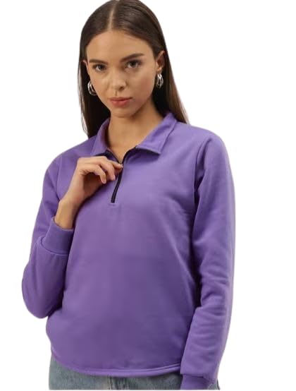 Hellion Fashion Women's Quarter-Zip Sweatshirt, Purple, Long Sleeve, Collared Pullover, Casual Wear-image-42