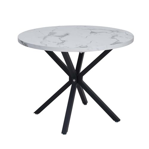 Deyarna Home Mesa De Comedor Moderna Con Estructura Metálica, Mesa De Cocina Para 4-6 Personas, Mesa Redonda De 100cm Para Comedor, Sala De Estar, Oficina, Restaurante Blanco Negro Deyarna Home Mesa De Comedor Moderna Con Estructura Metálica, Mesa De Cocina Para 4-6 Personas, Mesa Redonda De 100cm Para Comedor, Sala De Estar, Oficina, Restaurante Blanco Negro