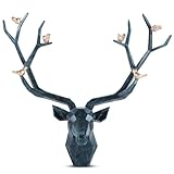 Blue Deer Head Wall Decor, Geometric Faux Moose Deer Head Wall Mount, Handmade Deer Statue Deer Head Wall Sculpture, Modern Resin Animal Head Wall Decor Wall Art Pendant, Detachable Antlers(20x20in)