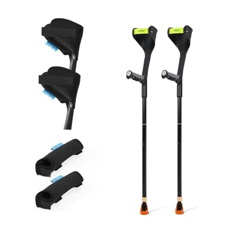Antdvao Forearm Crutches Pair+Forearm Crutches Pads, Elastic Crutches Padding for The Elbow, for Open Cuff Crutches, Shock Resistant Increases Walking Comfort Forearm Crutch Pads (Black Kit) Cover