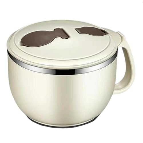 GrnArt 蓋付きステンレス即席麺丼、ろ過水、学生寮弁当箱、大容量弁当箱、耐熱丼ラーメン丼、二層ラーメン丼、便利な蓋付き丸型ラーメン丼、ハンドル丼、ステンレス丼朝食丼 蓋、大容量のキッチンヌードルボウル、寮、学校、オフィス、ピクニック、キャンプに最適 (