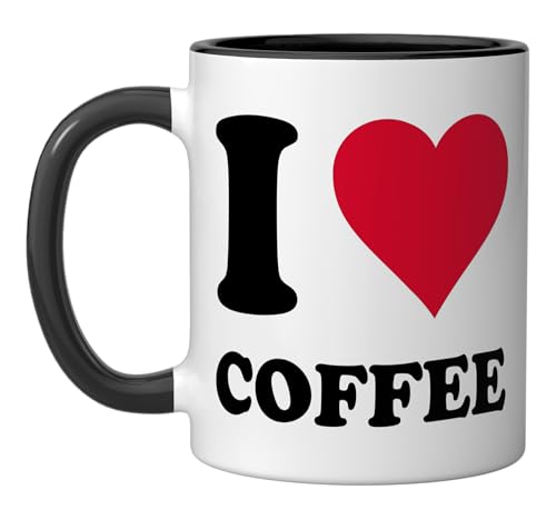 Taza de cerámica I Love Coffee 11 onzas negra/blanca miniatura 1