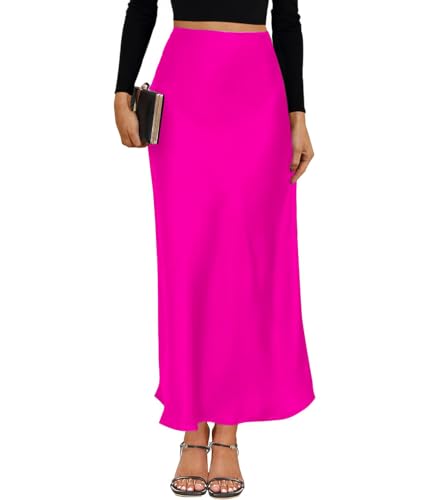 VividMosaic 2026 Satin High Waisted Maxi Skirt Silk A-Line Spring