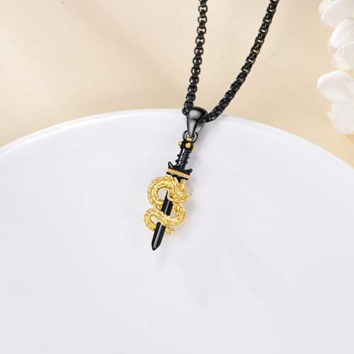 YAFEINI Men Necklace S925 Sterling Silver Axe/Dragon Sword/Crown Cross/Angel Wings/Pirate/Tetragrammaton/Anchorara/Hamsa Pendant Necklace Animal Jewelry Gifts for Men3