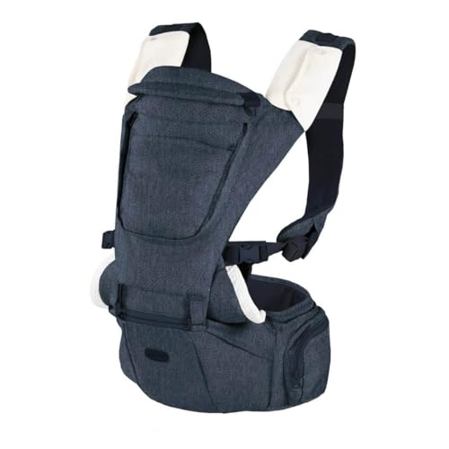 Chicco Hip Seat Mochila Portabebé de 0 Meses a 15 kg, Mochila Porteo Bebé Multifunción 3 en 1 con Base Rígida Extraíble, Hombreras Acolchadas, Capucha Protectora, Marsupio bebé, 8 Posiciones, Azul