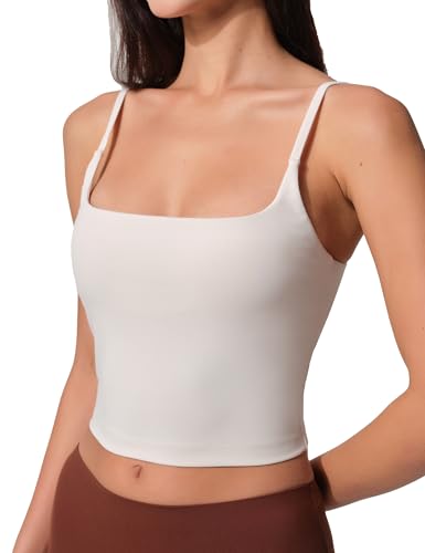Image of Womens Scoop Neck Longline Sports Bra U Back Adjustable Strap Double Lined Workout Crop Tank Top with Built in Pads