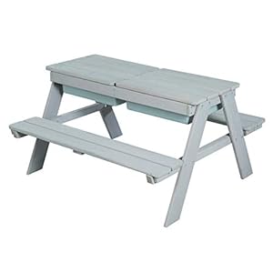 roba Table Pique-nique pour Enfants “Play” en Bois Massif avec 2 Bacs à Sable et Eau Intégrés – Résistante aux Intempéries – Gris