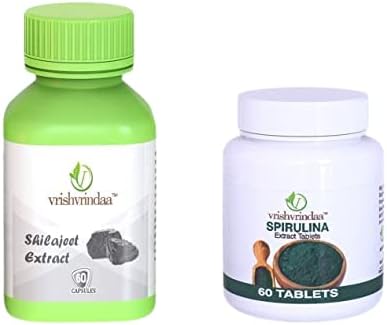 Vrishvrindaa Spirulina+shilajit capsules,improving strength, stamina and power & general weakness Spirulina - tablets, Boost immunity, Promotes Healthy Heart, and Protects Against Chronic Inflammation