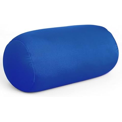 Cushie Pillows 7 inches x 12 inches Microbead Bolster Squishy/Flexible/Extremely Comfortable Roll Pillow - Blue Cover