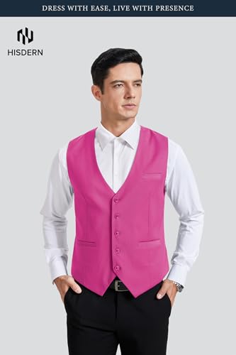 image for HISDERN Men's Suit Vest Dress Business Formal Waistcoat Solid Color Pi