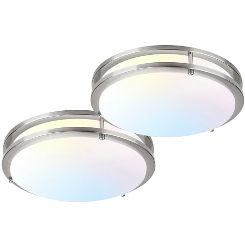 Image of LUTEC 16-Inch Flush Mount Ceiling Light, 2 Pack Dimmable 5CCT (3000K-6500K) LED Ceiling Light, 50W 5600LM Super Bright Energy Efficient Modern Lamp for Bedroom, Hallway, Kitchen-Brushed Nickel