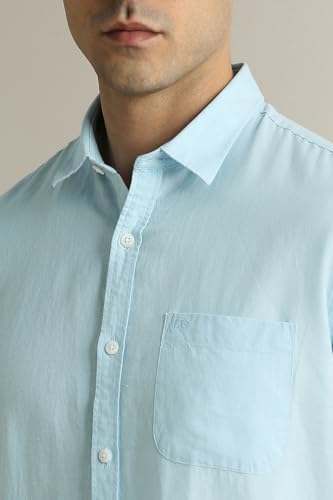Image of Peter England Men's Solid Linen Blend Shirt Slim Fit| Casual Wear | Full Sleeves