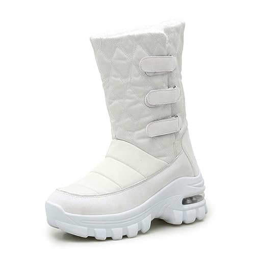 Winter Tall Women's Boots Ladies Warm Snow Boots Waterproof Walking Sports Hiking Work Cotton Shoes Fashion High Platform Shoes White 9