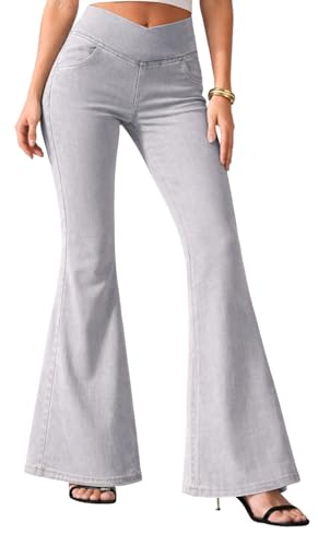 Image of ADBUCKS Women High Rise Flared Jeans High Waisted Bell Bottom Jeans Trendy Stretchy Flare Jeggings with Pockets