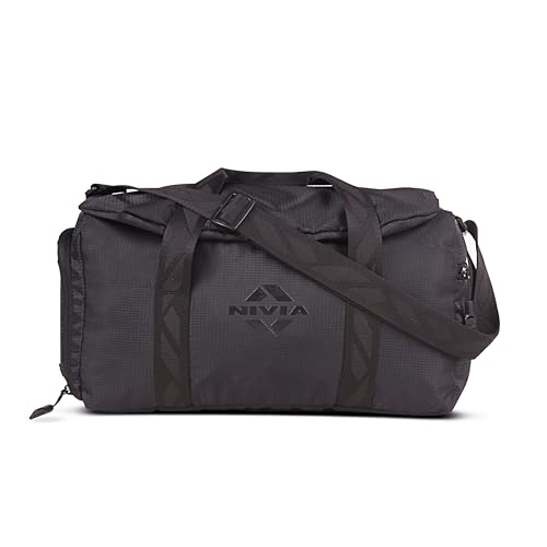 Image of Nivia Blend Gym Duffle Bag for Men & Women with Dedicated Shoe Pocket with Dual Vents, Main Spacious Compartment, Flap Opening & Mesh Zipper Pocket, Signature Tape Strap, Capacity-20 litres (Black)