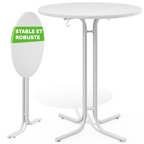 Casaria® Table de Bar Blanche Ronde Ø80 cm Pliable Haute de 110 cm Plateau de Table en MDF Mange Debout Table d'appoint