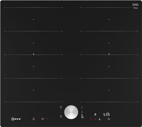 Neff, T66PTX4L0 Plaque de cuisson à induction flexible autonome avec commande Twist Pad N90, largeur 60 cm, noir avec cadre, Home Connect