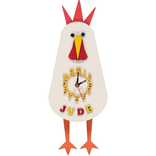 Little Timbers - Personalised White Chicken Swinging Legs Pendulum Clock - Handmade in Great Britain