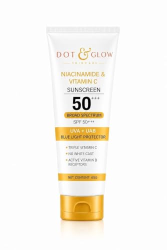 Image of Dot & Glow Niacinamide & Vitamin C Sunscreen SPF 50+++ | Broad Spectrum UVA + UVB Protection | Blue Light Protector Face Sunscreen 60g