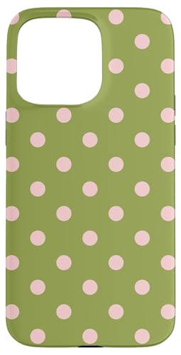 Olive Green Pink Polka Dot Aesthetic Boho Vintage Girly Cute Case for iPhone 15 Pro Max