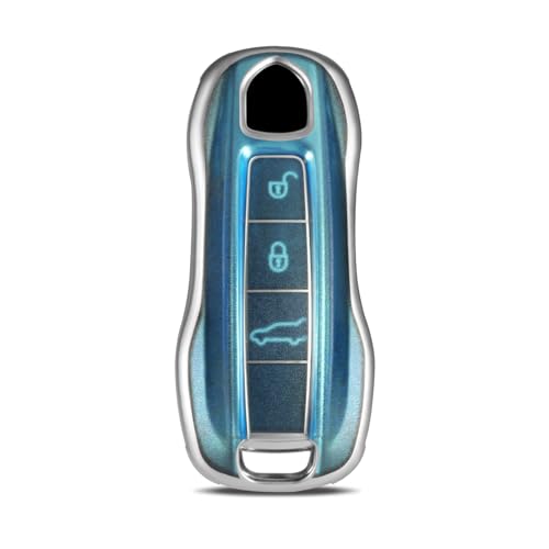 Coque clé Porsche en TPU bleu mat évite rayures boutons Cayenne Panamera Taycan