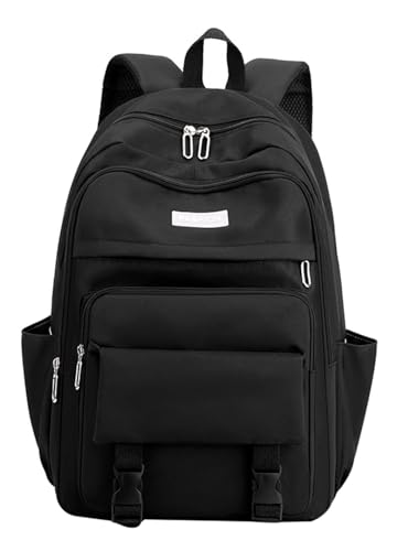 JiaYou Girls Junior Middle School Backpack Solid Color Casual Daypack Laptop Bag fit for School Travel Leisure time(Black,25 Liter)
