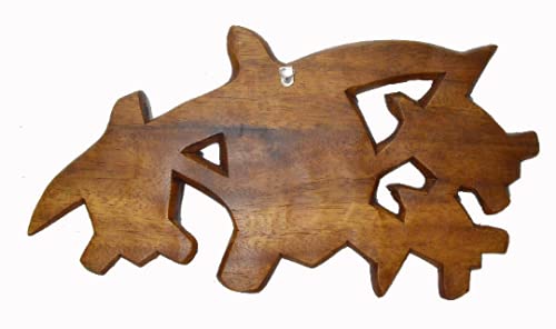Hand Carved Wooden Sea Turtle Family Art Wall Sculpture Plaque #TOP2