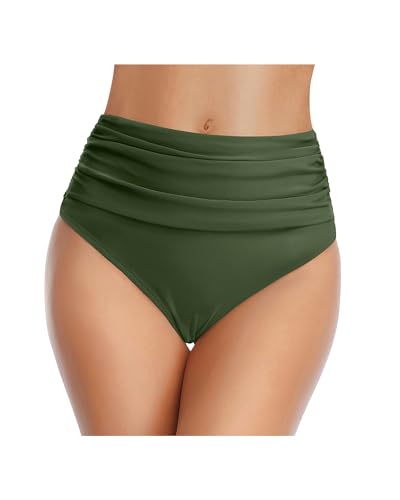 Image of Tempt Me Women's High Waisted Bikini Bottom Tummy Control Ruched Bathing Suit Swim Bottom