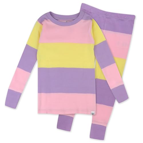 Image of HonestBaby Celebration 2-Piece Pajamas Sleepwear PJs 100% Organic Cotton for Baby, Toddler, Kids, Easter Stripe Pink, 3T