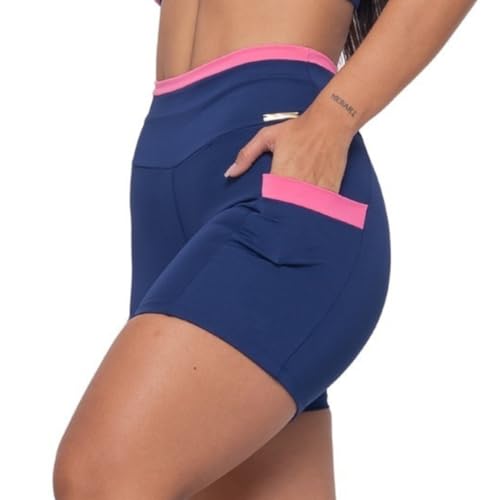 Short com Bolso Para Corrida Academia Feminino Cós Alto Fit Cris (BR, Alfa, M, Regular, Regular, MAR