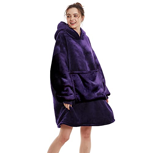 Aemilas Wearable Blanket Hoodie,Oversized Sherpa Sweatshirt Blanket With Hood Pocket And Sleeves,Cozy Soft Warm Plush Hooded Blanket For Adult Women Men Teens,One Size Fits All(Purple) #TOP6