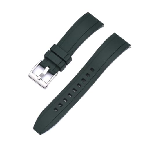 Bracelet montre caoutchouc fluoré fkm vert 20mm boucle ardillon argent