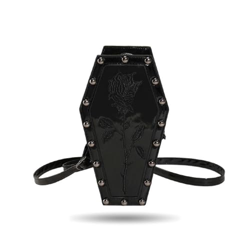 LOTUSTAR Goth Coffin Purse Gothic Makeup Halloween Purses Clutch Shoulder Bag Party Spooky Backpack Horror Cute Wallet(Black Rose)