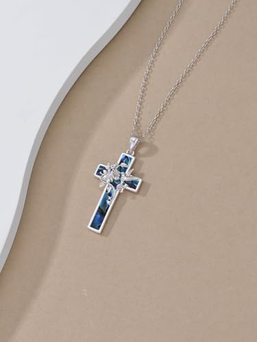 Dorunmo Cross Necklace 925 Sterling Silver Religious Abalone Cross Pendant Necklace Valentine's Day Mother's Day Christmas Birthday Cross Jewelry Gift for Women3