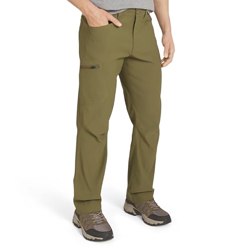 Eddie Bauer Men's Athletic Fit Fixed Waist Active Performance Rainier Pants, Olive Green, 32W x 32L