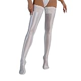 GENEMEN Glossy Herren Strumpfhose Leggings Sissy Unterwäsche Crotchless Hosen Sheer Footed Strumpfhose (Weiß)