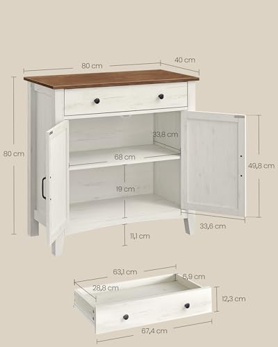 Miniatura 8 de Vasagle Aparador, Armario De Almacenaje Con Cajón, Armario De Cocina Con Puertas Y Estante Regulable, Estilo Campo, Para Salón, Comedor, 40 X 80 X 80 Cm, Blanco Rústico Y Marrón Miel Bbk341w01