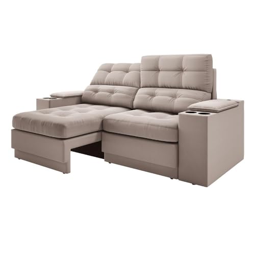 Sofá com Usb Retrátil e Reclinável Eureka 1,70m - Bege