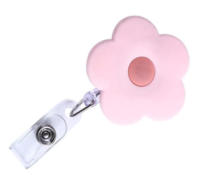 1Pc Pink Cute Badge Reels Retractable with Alligator Clip, Nurse ID Badge Holder Flowers Keys Lanyard Badge Holders for Teacher Student Identification
