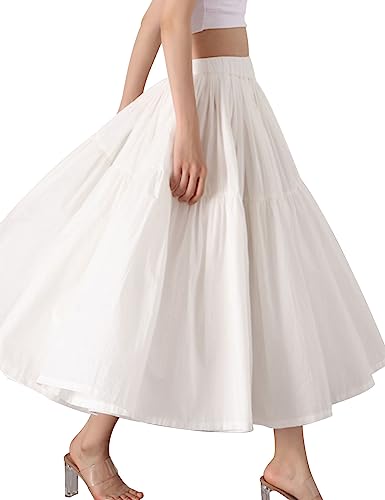 BEAUTELICATE Women 100% Cotton Maxi Skirt Elastic Waist Two Side ...