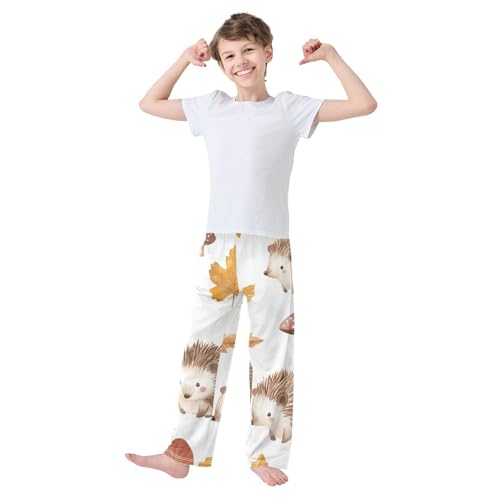 Hedgehog with Leaf Boys Long Pants Soft Trousers Elastic Waist Kids Lounge Bottoms with Pockets S-XL2