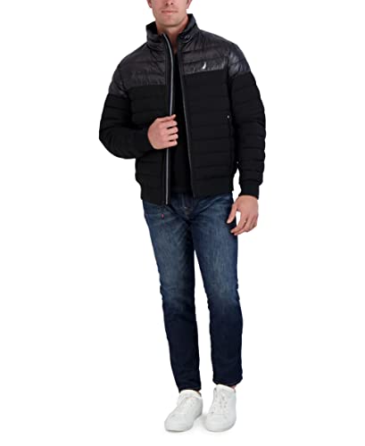 Nautica Men's Mixed Media Quilted Bomber Jacket Water Resistant Long Sleeve Zip Up Coat4