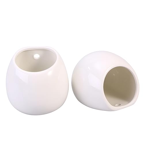 Pot de fleurs suspendu jardinière murale céramique blanche HANABASS - 2
